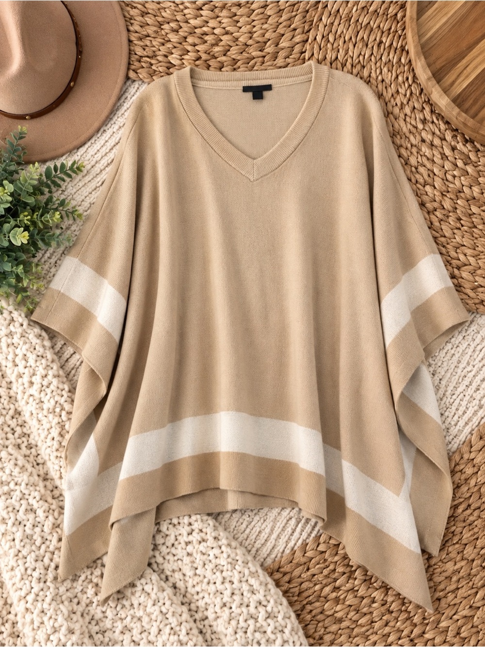 Ann Taylor Knit Shawl Sweater | XS/S | Beige & Cream